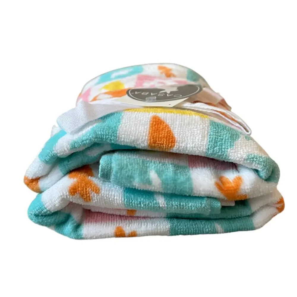 Set of 2 Casaba Easter Bath Hand Towels Multicolor Bunnies Carrots Chicks NEW